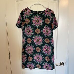 J Crew Factory Geometric Pink & Navy Print Shift Dress Size 12